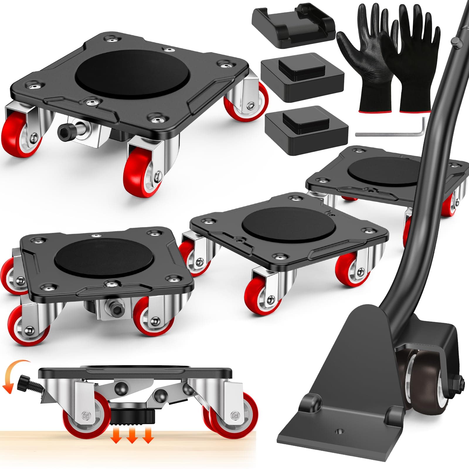 WOUOW Möbeltransportrollen Set mit Parkfunktion - Möbelroller mit Stabilisierung