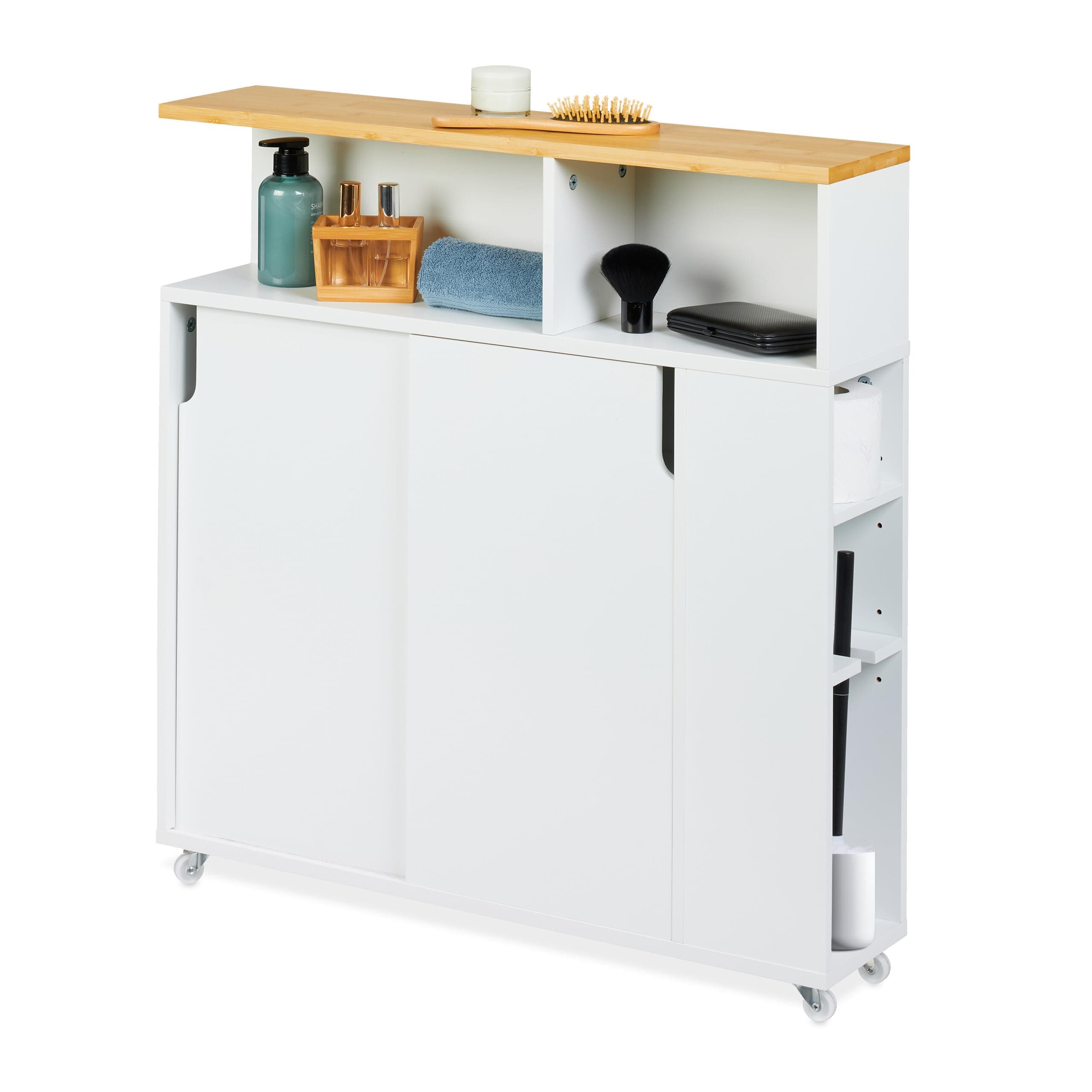 🛁🌿 Relaxdays Nischenschrank: Platzsparender Bambus Rollwagen fürs Bad