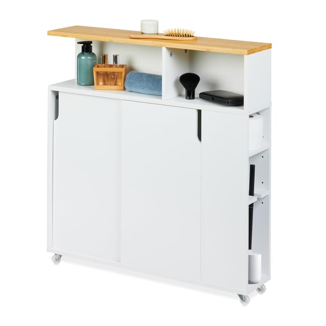 🛁🌿 Relaxdays Nischenschrank: Platzsparender Bambus Rollwagen fürs Bad