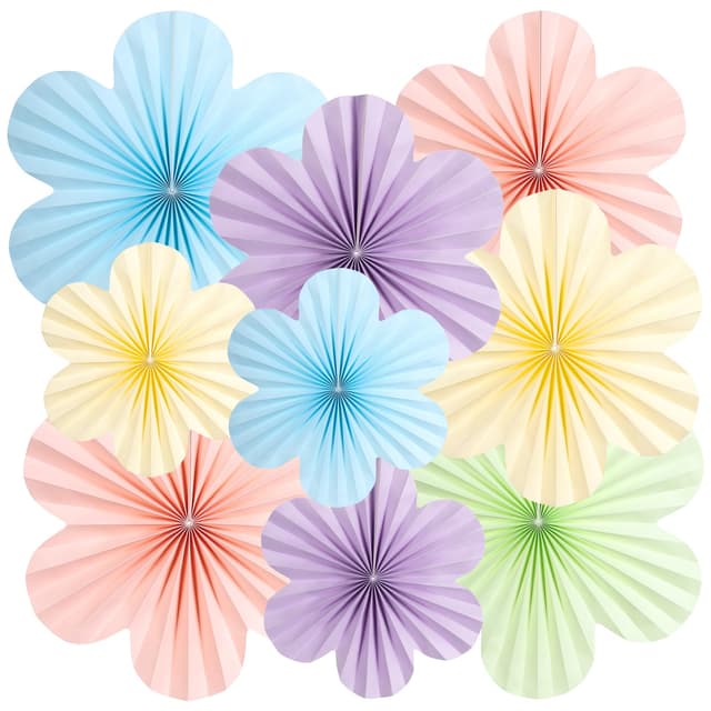 SUNBEAUTY 9 Stück Papier Fächer Dekoration Hanging Girlande Blau Rosa Lila Blumen Papierfächer Hellgrün Hellgelb