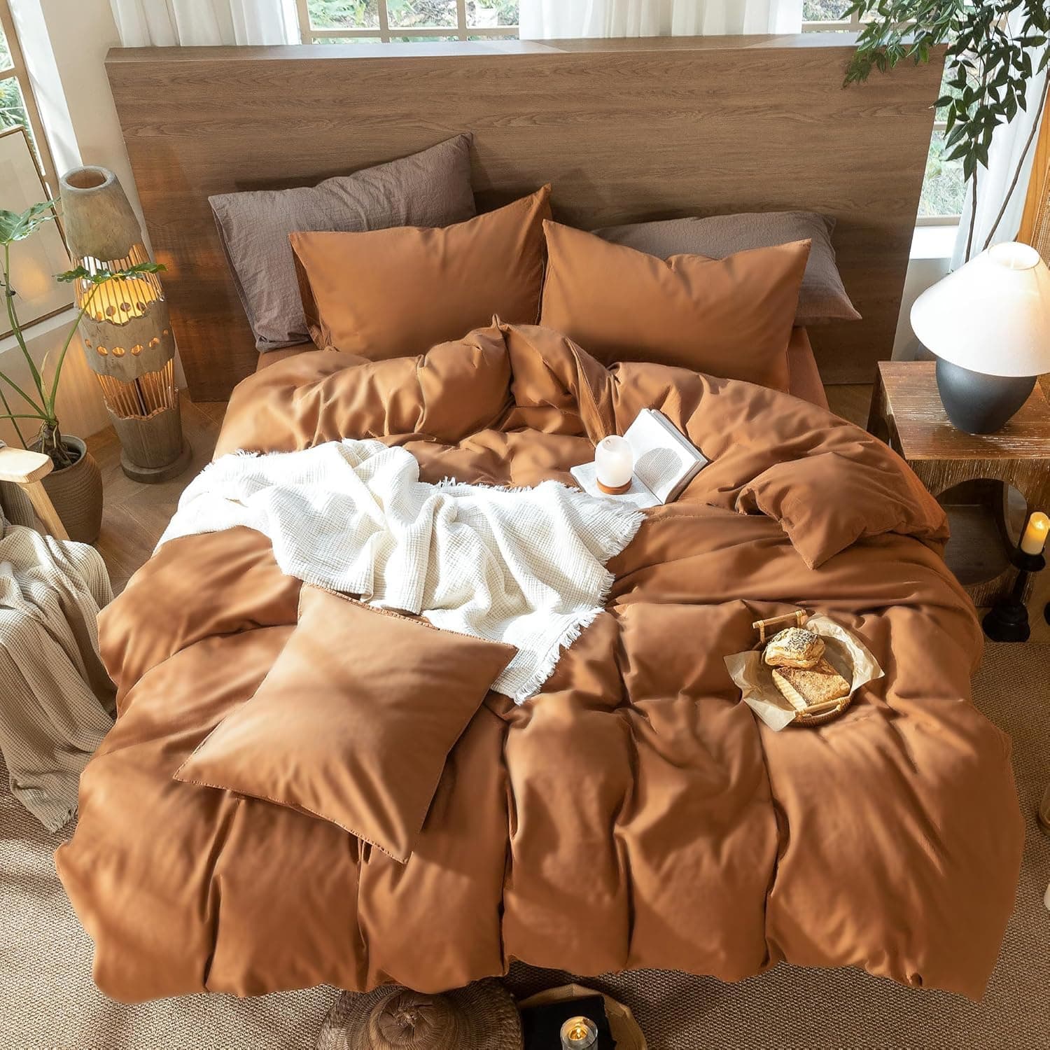 Lanqinglv Bettwäsche 200x200 Baumwolle Renforce Karamell, Leinenoptik 3tlg. Set 🛏️