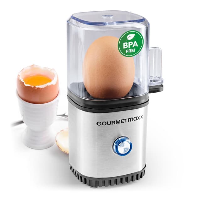 🥚🍳 GOURMETmaxx Design Eierkocher für 1 Ei | Egg Cooker mit Eierstecher & Signalton