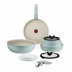 Tefal Ingenio Serenity Kochgeschirr-Set 11-teilig, Mineralia Antihaftversiegelung, platzsparend, stapelbar, für alle Herdarten, spülmaschinengeeignet, Eucalyptus, L828SB04