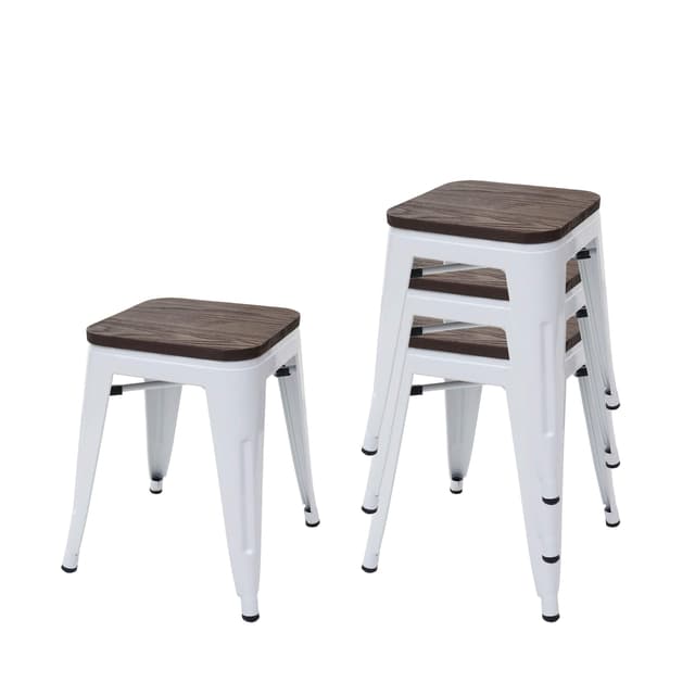 4er-Set Hocker HWC-A73 inkl. Holz-Sitzfläche - Metall Industriedesign stapelbar - weiß 🪑