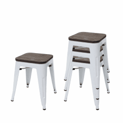4er-Set Hocker HWC-A73 inkl. Holz-Sitzfläche - Metall Industriedesign stapelbar - weiß 🪑
