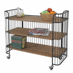 Mendler Rollwagen HWC-A43, Rollregal Servierwagen 🌟 Tanne Holz massiv Vintage 84x98x36cm