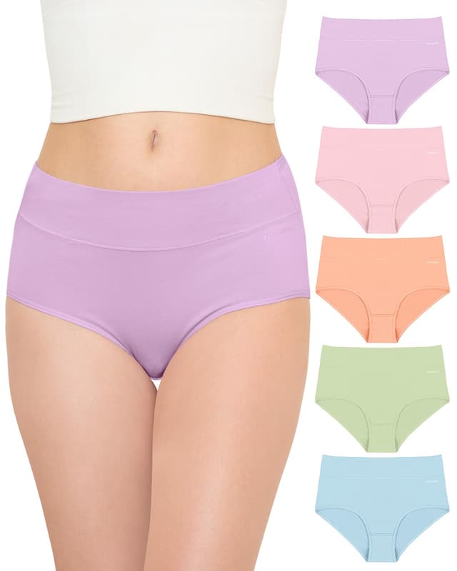 TANSTC Unterhosen Damen 5er Pack 🩲 Stretch Baumwolle Hohe Taille Slips Atmungsaktiv Panties