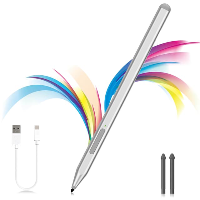 Milikilo Eingabestift für Microsoft Surface Pro11/10/9/8/X/7+/6/5/4/3/Surface 3, Surface Go 3/2/1, Surface Laptop/Studio/Book 4/3/2/1 mit Radiergummi-Seitentaste Silber