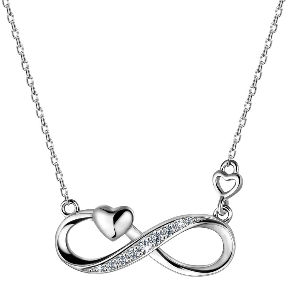 F.ZENI Damen Unendlichkeit Kette 925 Sterling Silber Mit Funkeln Kubisches Zirkonia - Liebe für Immer für Frauen Mädchen Schmuck Geschenk Mit Geschenkbox (Farbmischung HN08) Weißes Gold
