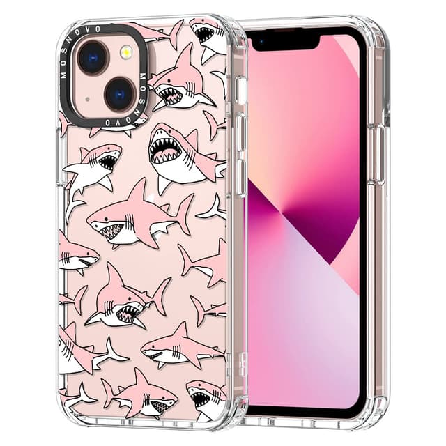 MOSNOVO für iPhone 13 Hülle – Durchsichtige, schlanke, stoßfeste TPU+PC-Handyhülle, [6,6 Fuß Fallschutz/Anti-Abziehen] - Rosa Haie iPhone 13 Rosa Haie