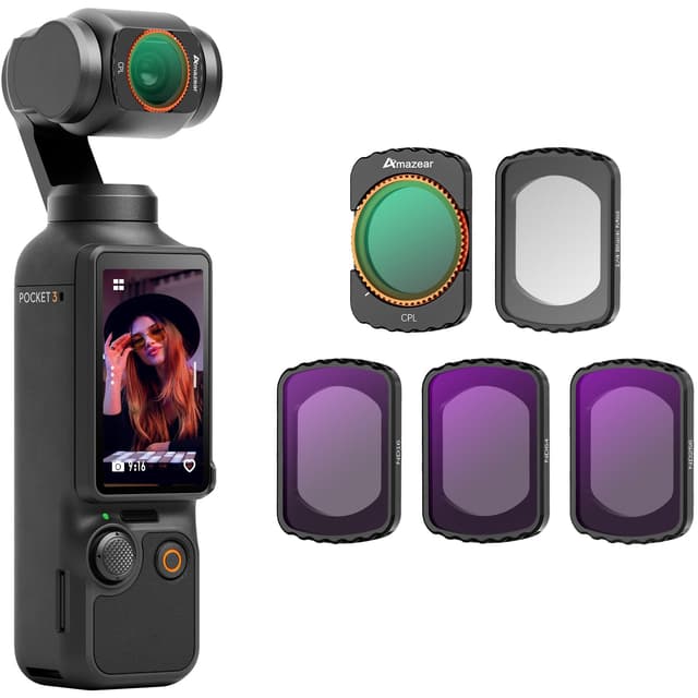 AMAZEAR Magnetisches ND Filter Kit für DJI Osmo Pocket 3 Zubehör (1/4 Black Mist/CPL / ND16 / ND64 / ND256) Reise Vlog Filter Kit für DJI Pocket 3