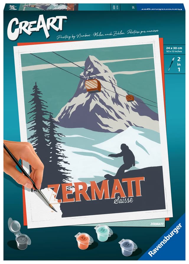 Ravensburger CreArt 23500 - Zermatt - Malen nach Zahlen Erwachsene, DIY Malset mit Pinsel und Acrylfarben, Geschenk für Frauen und Männer, Malen für Erwachsene