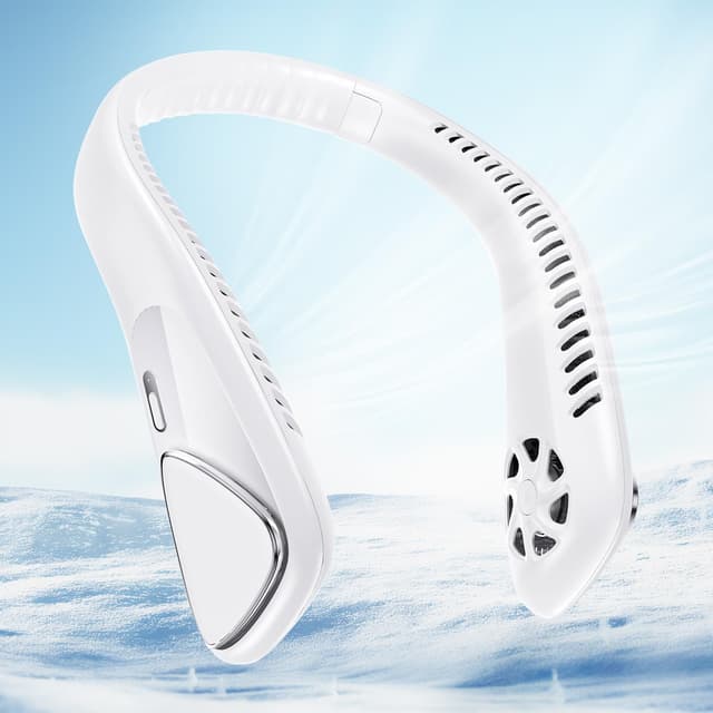 Jialexin Tragbarer Nackenventilator, Hals Ventilator Wiederaufladbar mit 6000mah, Persönlicher Ventilator mit 3 Geschwindigkeiten,Blattlos Ventilator FüR Sport,Reisen,Außen,Innen,Geschenk(Weiß)
