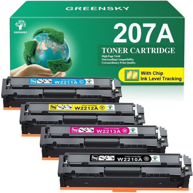GREENSKY 207A mit Chip Kompatibel für HP 207A 207X für HP Color Laserjet Pro MFP M283fdw Toner Schwarz M283fdn M283cdw M282nw Color Laserjet Pro M255dw M255nw W2210A W2211A W2212A W2213A (4-Pack) Schwarz Cyan Gelb Magenta/207A