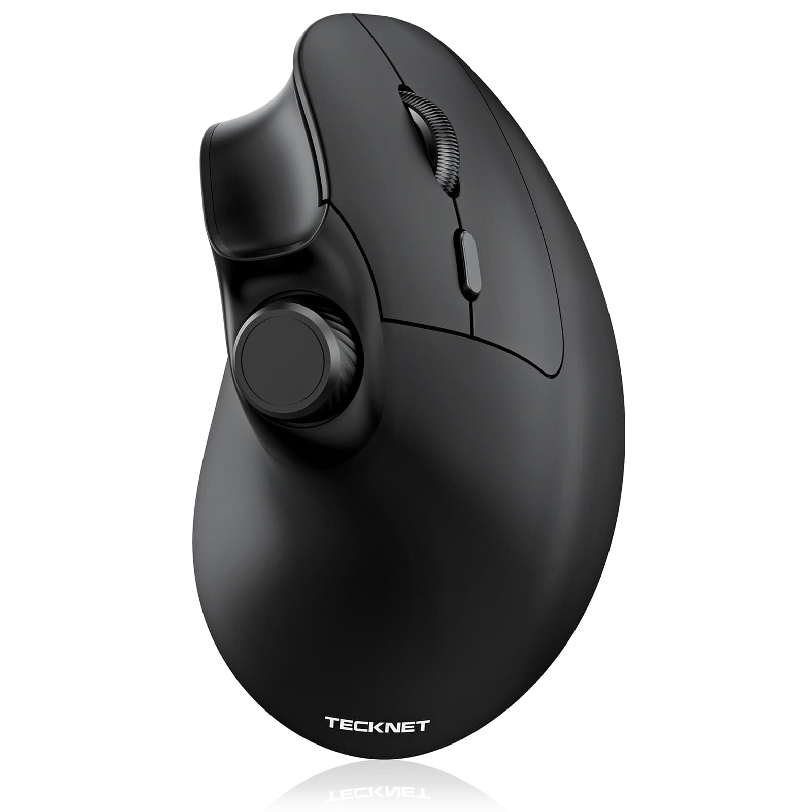 TECKNET Vertikale Ergonomische Maus Kabellos mit Lautstärkeregler, Bluetooth Maus(BT5.0+BT3.0+2.4G) für 3 Geräte, 4800DPI, Aufladbar, Leise Tasten, für Laptop, PC, iPad, Mac, Windows (Schwarz)