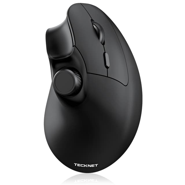 TECKNET Vertikale Ergonomische Maus Kabellos mit Lautstärkeregler, Bluetooth Maus(BT5.0+BT3.0+2.4G) für 3 Geräte, 4800DPI, Aufladbar, Leise Tasten, für Laptop, PC, iPad, Mac, Windows (Schwarz)