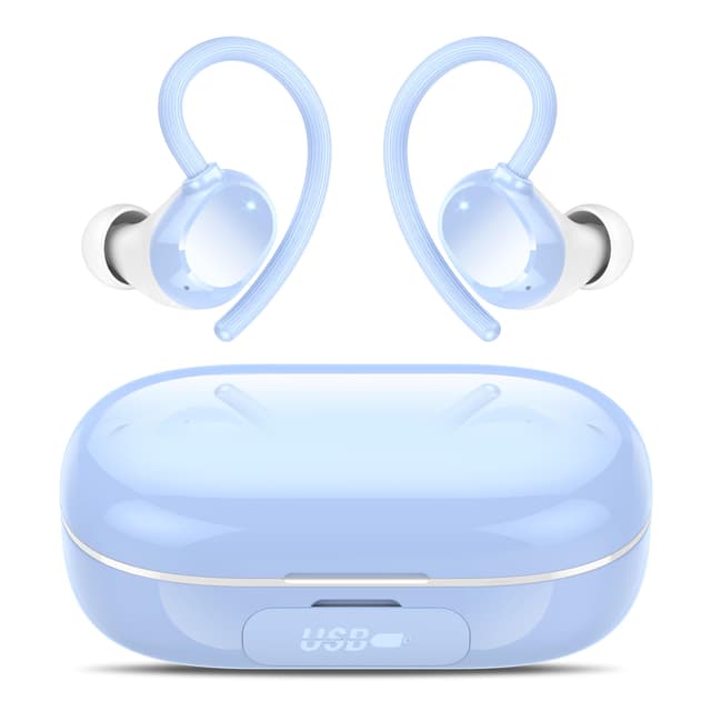 Lekaby Bluetooth Sports Headphones, Wireless Bluetooth 5.3 Headphones with HD Mic, 128 Hours Playtime with LED Display, Deep Bass, IP7 Waterproof Earphones Ear Hooks for Work, Study, Sports Himmelblau