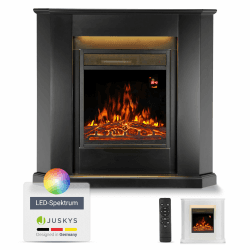 Juskys Elektrokamin 1000/2000 W mit Heizung, Kaminfeuer, Flammeneffekt, Fernbedienung, LED Beleuchtung & Timer - Elektrischer Kamin Eckkamin schwarz