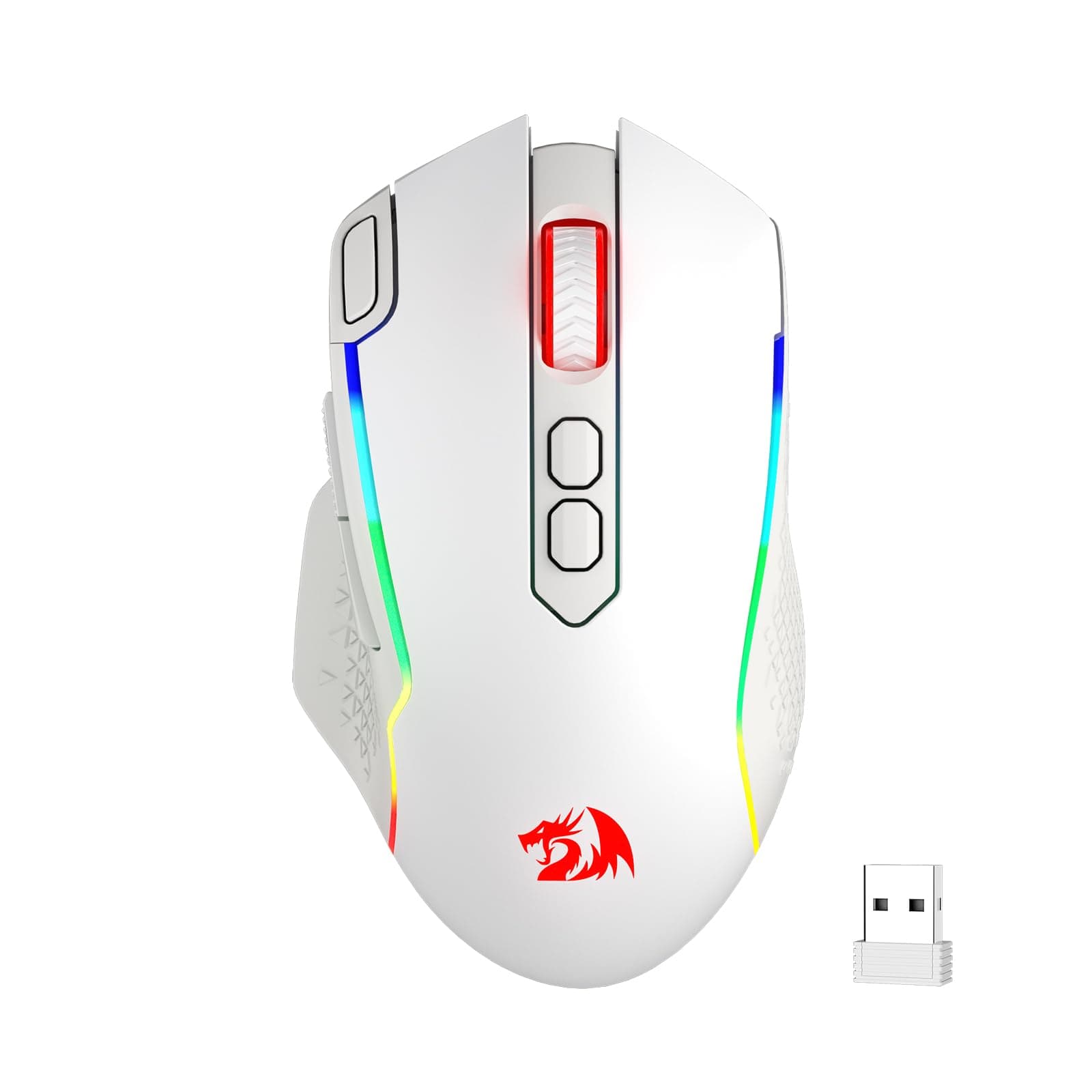 Redragon M810 Pro Kabellose Gaming-Maus, 10000 DPI Kabelgebundene/Kabellose Maus mit Schnellfeuertaste, 8 Makrotasten, 45 Stunden Dauerleistung und RGB-Hintergrundbeleuchtung für PC/Mac/Laptop Weiß