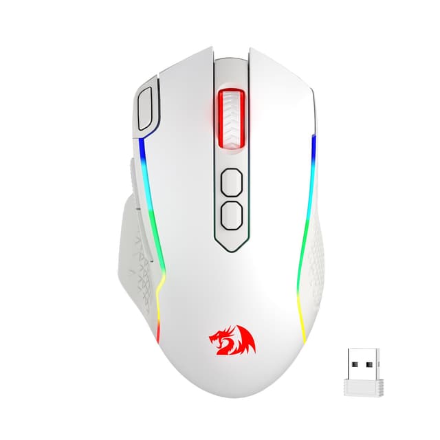 Redragon M810 Pro Kabellose Gaming-Maus, 10000 DPI Kabelgebundene/Kabellose Maus mit Schnellfeuertaste, 8 Makrotasten, 45 Stunden Dauerleistung und RGB-Hintergrundbeleuchtung für PC/Mac/Laptop Weiß