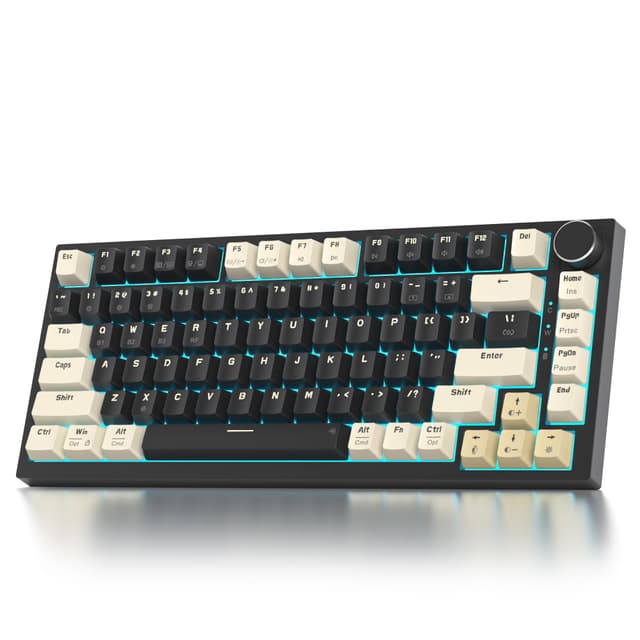SOLIDEE mechanische Gaming Tastatur 75 Prozent mit Knopf,Bluetooth 5.0/2.4GHz/USB-C,Gasket Mount,hot-swap-fähige mechanische Tastatur mit RGB Hintergrundbeleuchtung,Cream Grey Switch(82 Black) 82 Black/Grey Switch
