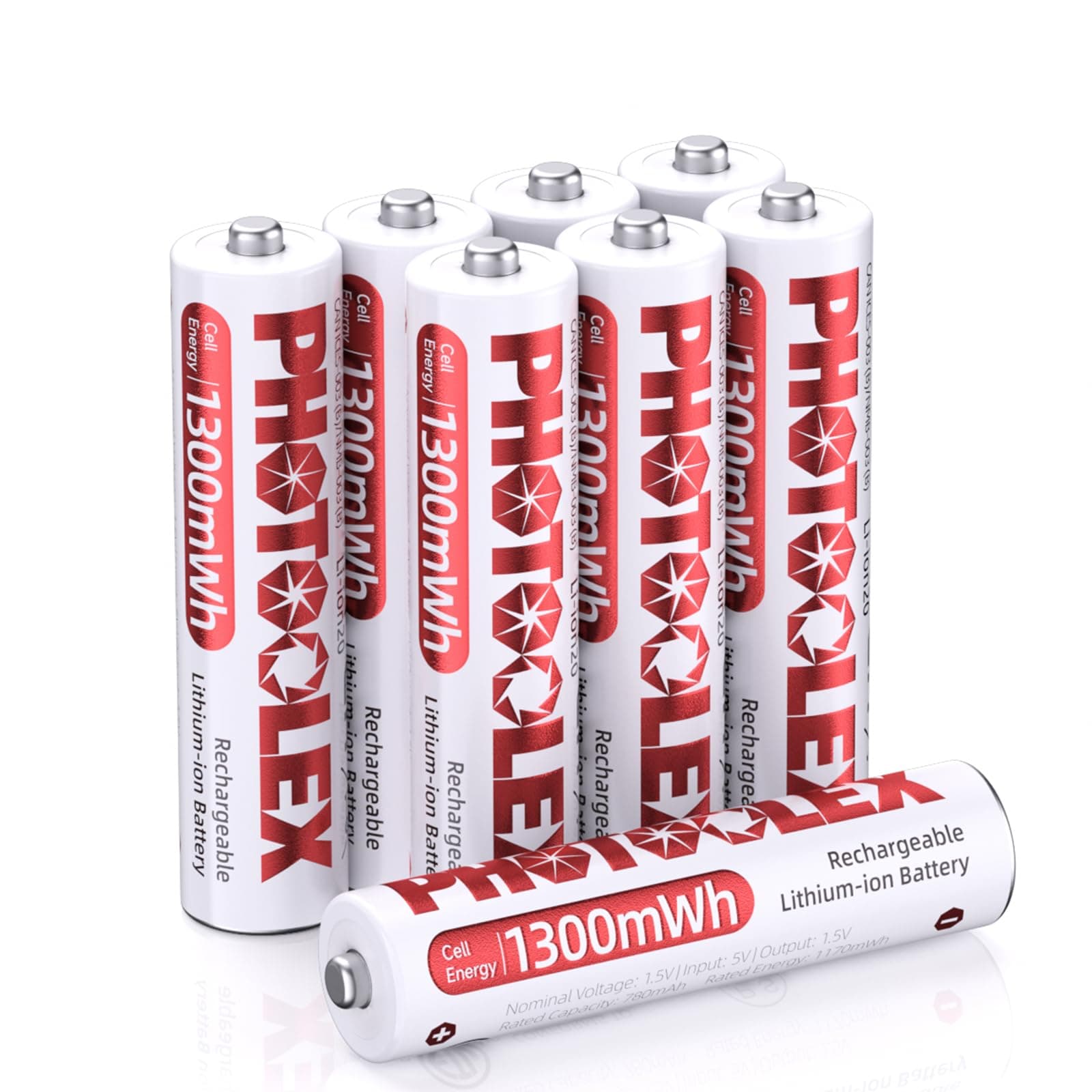 PHOTOOLEX AAA Akku 1300mWh 8 Stück - wiederaufladbare Lithium Batterien AAA akkus, 1,5V konstante Ausgangsspannung Dreifach A Li-ion Batterie, 1600+ Zyklen AAA Akkus 8AAA-DE