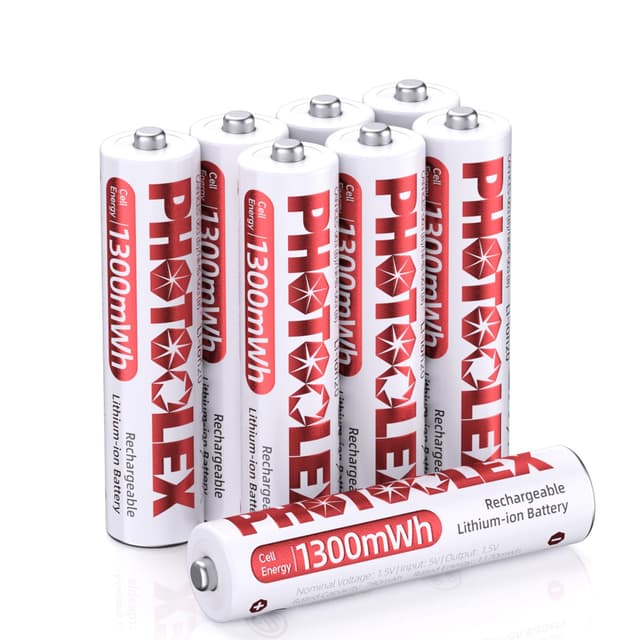 PHOTOOLEX AAA Akku 1300mWh 8 Stück - wiederaufladbare Lithium Batterien AAA akkus, 1,5V konstante Ausgangsspannung Dreifach A Li-ion Batterie, 1600+ Zyklen AAA Akkus 8AAA-DE