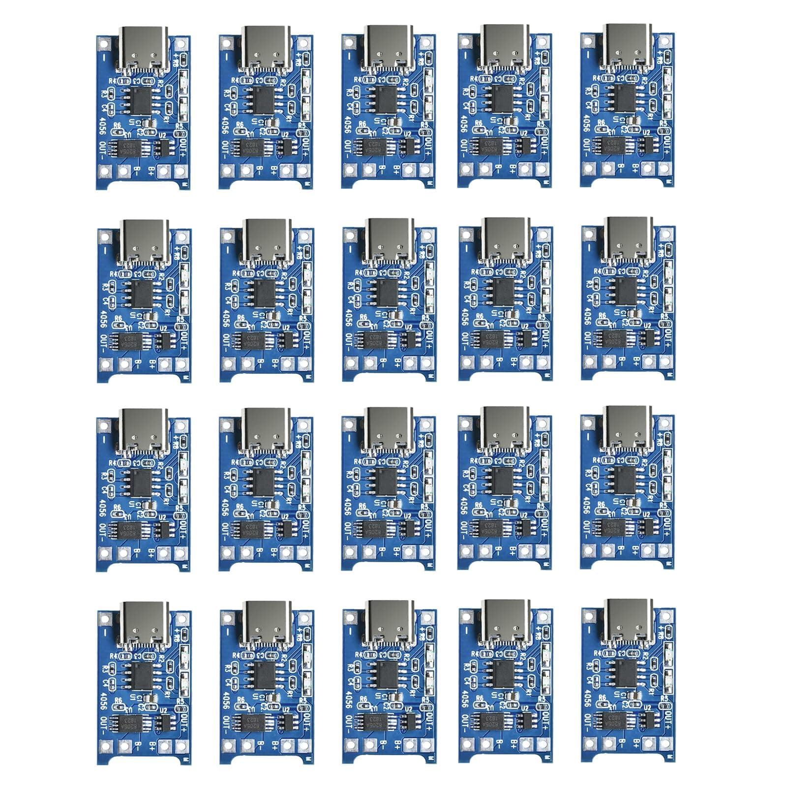 Aideepen 20 Stück Type-C USB-C TC4056 5V 1A Li–Ion Lithium-Akku-Ladeplatine Ladegerät Modul mit doppelten Schutzfunktionen