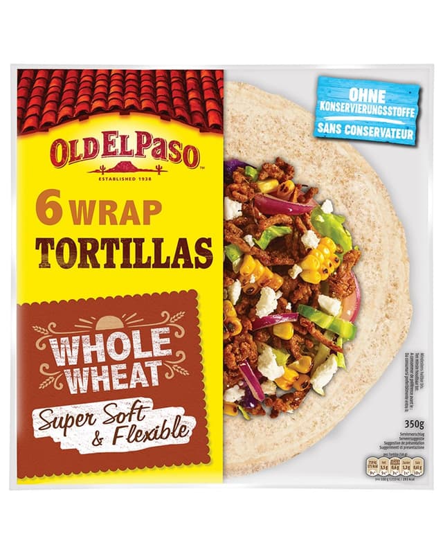 Old El Paso Wrap Tortillas – Mexikanische Wraps aus Vollkorn – 1 x 350 g Tortillas, Vollkorn 350g (1er Pack)