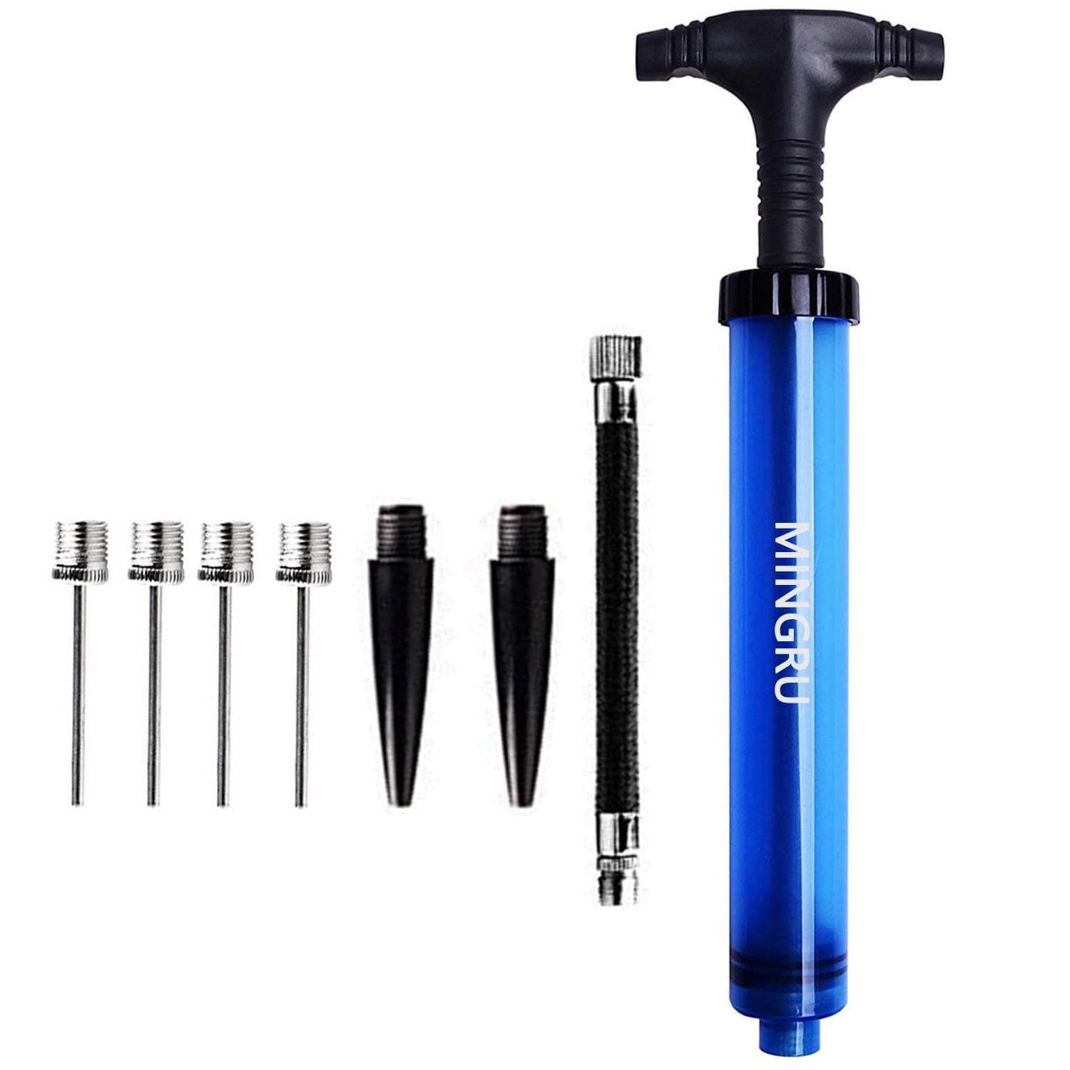 MINGRU Dual Action Ball Pumpe mit 4 Nadeln, 2 Düse und 1 flexiblem Schlauch, für Basketball, Fußball, Volleyball, Rugby, Wasserball und andere aufblasbare Luftpumpe