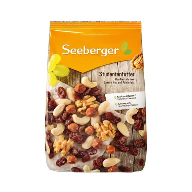 Seeberger Studentenfutter: Klassische Nuss-Frucht-Mischung aus Haselnusskernen, Mandeln, Walnüssen & Cashewkernen, mit Rosinen - reich an Vitamin E, vegan (1 x 1 kg)