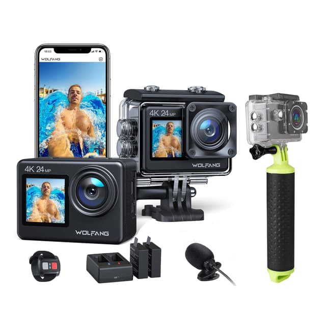 WOLFANG Action Cam GA200 4K30FPS & Schwimmender Griff Set Bundle mit Schwimmender Griff Set