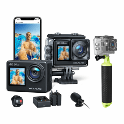 WOLFANG Action Cam GA200 4K30FPS & Schwimmender Griff Set Bundle mit Schwimmender Griff Set