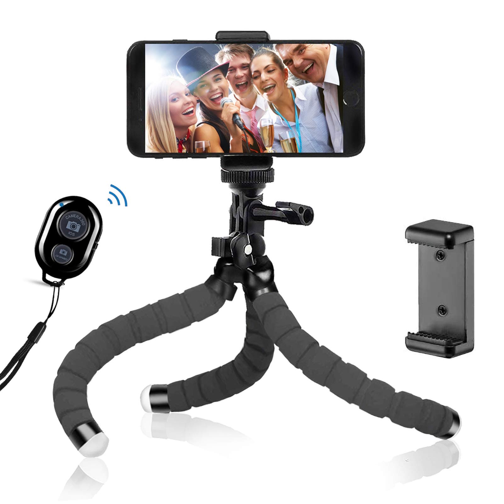 BSET Buy Tripod Oktopus Handy Stativ Kamera-Stativ Ständer Dreibein Stativ Halter für Kamera und jedes Smartphone inklusive Handyhalterung (Stativ mit Bluetooth-Fernbedienung)