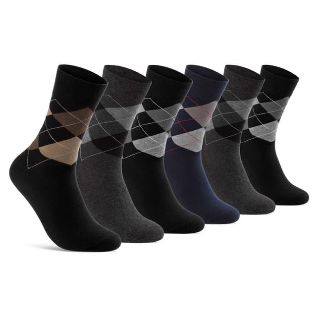 6 Paar Socken Karo Rautenmuster Herren Damen Baumwolle Komfortbund ohne Naht 43-46 6 Paar | Farbmix
