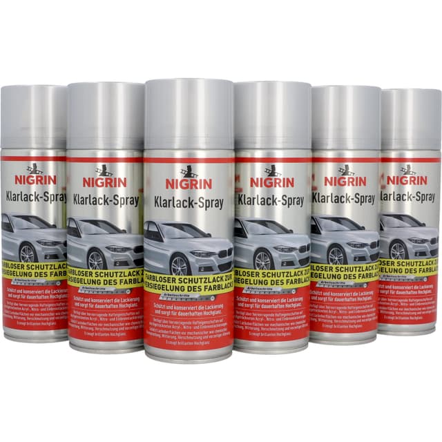 NIGRIN Klarlack, 6 x 400 ml, glänzender Autolack, schütz Felgen und Karosserie vor Rost, schnell trocknend, farblos 400 ml (6er Pack)