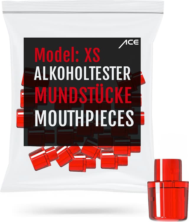 ACE XS (Lite) Alkoholtester-Mundstücke - 20er Mundstück-Packung - Vorratspackung mit 20 Promilletester-Mundstücken (Rot)