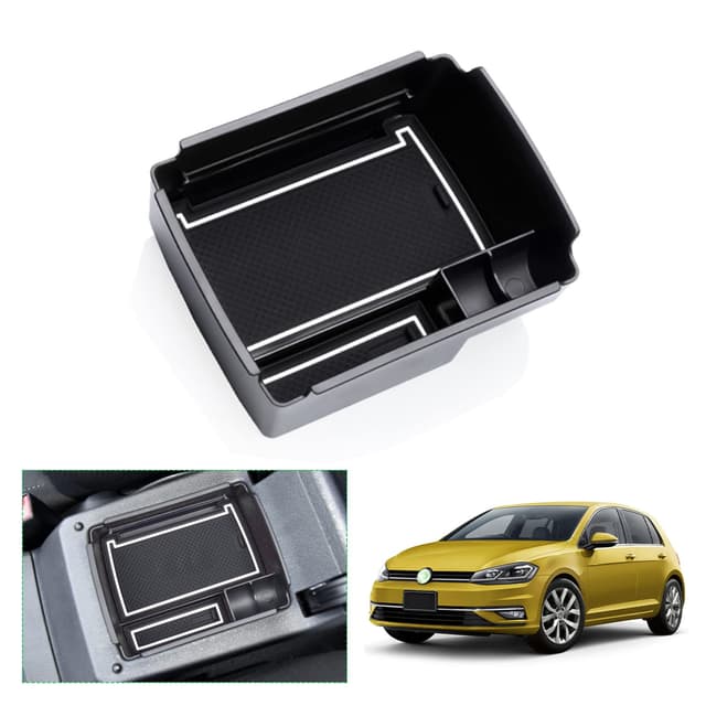 GAFAT V W Golf 7 7.5 2013-2019 Mittelkonsole Aufbewahrungsbox, Golf MK7 Armlehne Tray Organizer Mittelarmlehne Handschuhfach, Kompatibel mit VW Golf 7, Golf 7 Zubehör (Weiß)