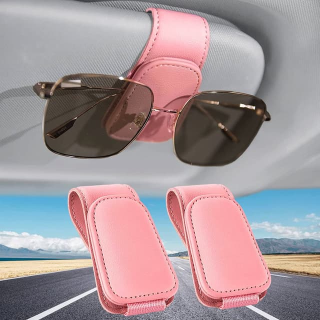 Todoxi Brillenhalter für Auto, 2 STK Magnet Sonnenbrillenhalter Auto Sonnenblende Universal Leder Auto Brillenhalter Sonnenbrillen Halterung für Auto rosa