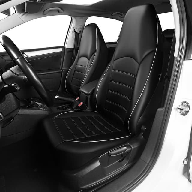 TOYOUN Classic Auto Vordersitzbezüge Highback Universal PU Leder Sitzschoner für die meisten PKW, LKWs, SUVs, Vans Schwarz Grau Grau Doppelfront