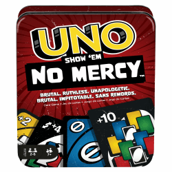 Mattel Games UNO No Mercy Kartenspiel in Einer Aufbewahrungsdose zum Mitnehmen für Kinder, Erwachsene und Familienabende mit zusätzlichen Karten, Sonderregeln und härteren Strafen, HXT57 Red - Uno No Mercy Angebot bei HelloDeals