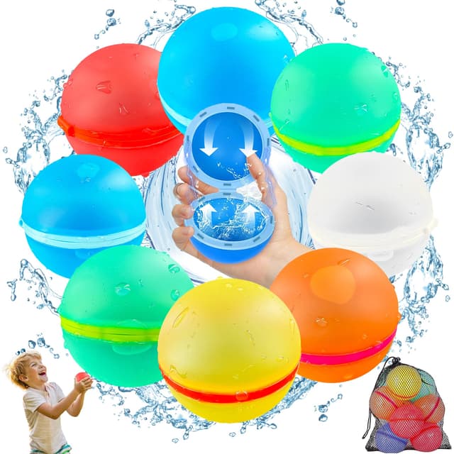 8 Stück Bunt Wasserbomben Selbstschließend, Eine Sekunden Schnellfüller Magnet wiederverwendbare wasserbomben, Wasserspielzeug Kinder Outdoor, Wasserball Splash Bälle pool Spielzeug