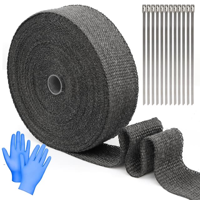 Hitzeschutzband 20M, Basaltfaser Hitzeschutzband Auspuff, mit 12 Kabelbinder und 1 Paar Gummihandschuhe, Basaltfaser Auspuffband Kabelbaum für Kraftfahrzeuge Grau 20M