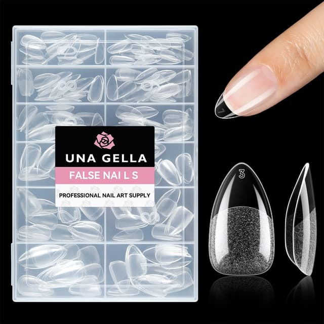 UNA GELLA Kurze Mandel Nail Tips, 504 Stück 12 Größen Nageltips für Gelnägel Soft Gel Tips Full Cover Nagelspitzen für Acrylnägel, Nagelkunst & DIY Nagelstudio zu Hause kurze Mandel-S