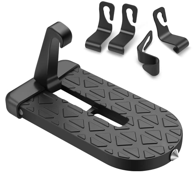 URAQT Klappbarer Auto Türpedal, Türstufe Trittbretter mit U Haken Verriegelung, Fußrasten Fahrzeug mit Sicherheitshammer und 4 Kunststoff Haken, Autotürstufe zum Autodach für SUV/RV, Schwarz Schwarz - Upgrade--A