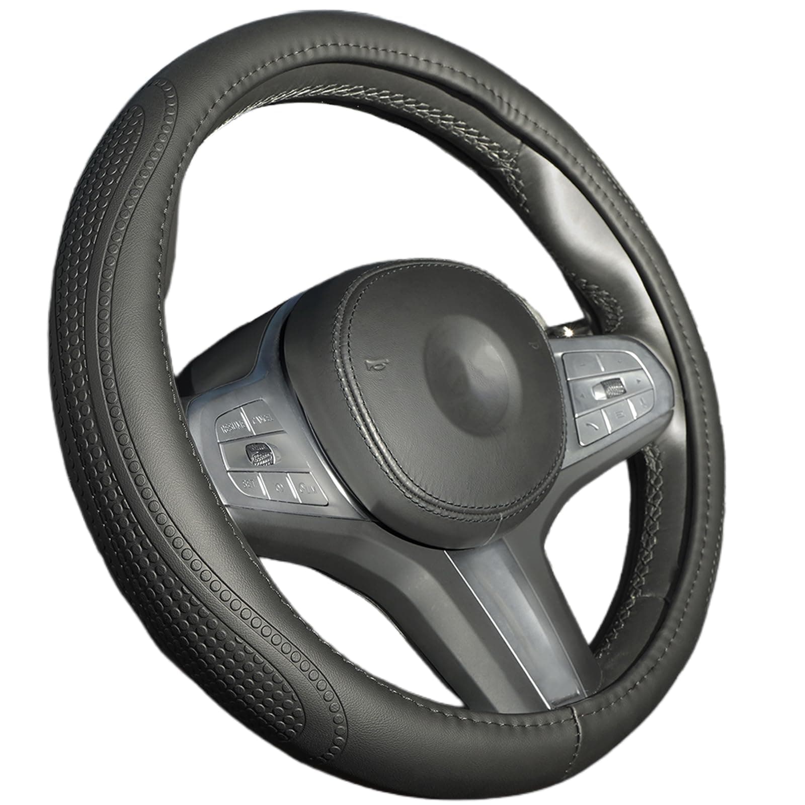 Lenkradabdeckung ROYWOO Mikrofaser-Leder-Auto-Lenkradabdeckung Universal-Auto-Lenkradabdeckung 37-38 cm (15 Zoll), atmungsaktiv, rutschfest, geruchlos, schwarz SIZE 2