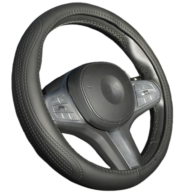 Lenkradabdeckung ROYWOO Mikrofaser-Leder-Auto-Lenkradabdeckung Universal-Auto-Lenkradabdeckung 37-38 cm (15 Zoll), atmungsaktiv, rutschfest, geruchlos, schwarz SIZE 2