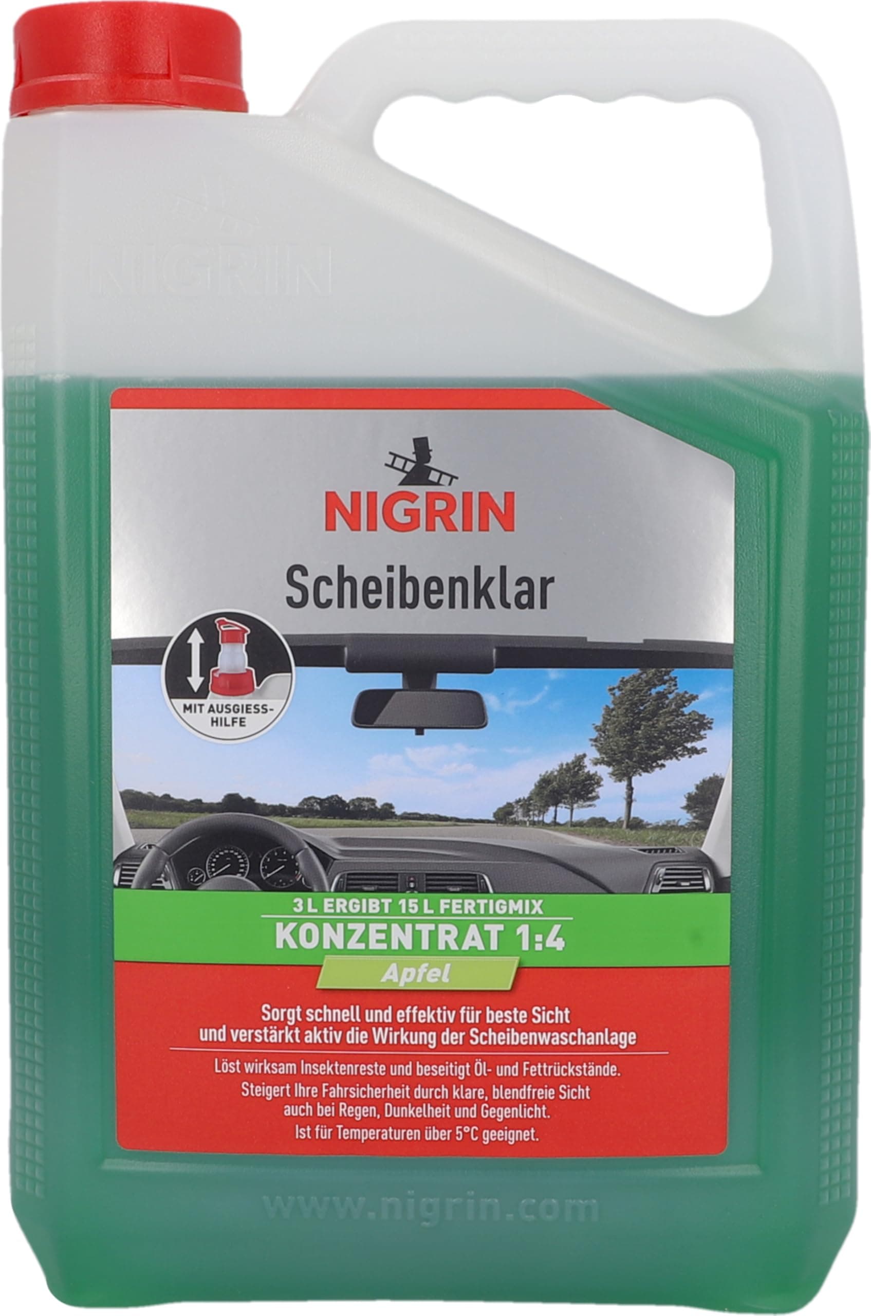 NIGRIN Scheibenklar Konzentrat 1:4, 3 Liter, Apfel, grün