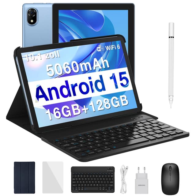 DOOGEE U10 Android 15 Tablet 10 Zoll, 16GB RAM+128GB ROM(2TB TF) Tablet mit Tastatur, WiFi 6 Gaming Tablets Widevine L1, 8MP+5MP, 5060mAh, Kinder Tablets mit Stift, Tastatur, Maus, Hülle, Schutzfolie (Android 15)Blau