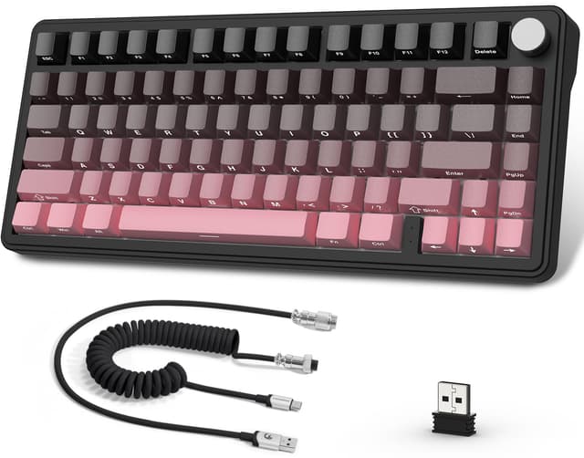 AJAZZ x Attack Shark X85 Mechanische Tastatur,75% Kabellose Gaming-Tastatur mit Knopf,5-Lagige Polsterung,Seitlich Bedruckte PBT-Tastenkappe,BT5,1/2,4 GHz/USB-C,Hot-Swap-Linearschalter,RGB,für PC,MAC Brombeere (White Jade Switch)